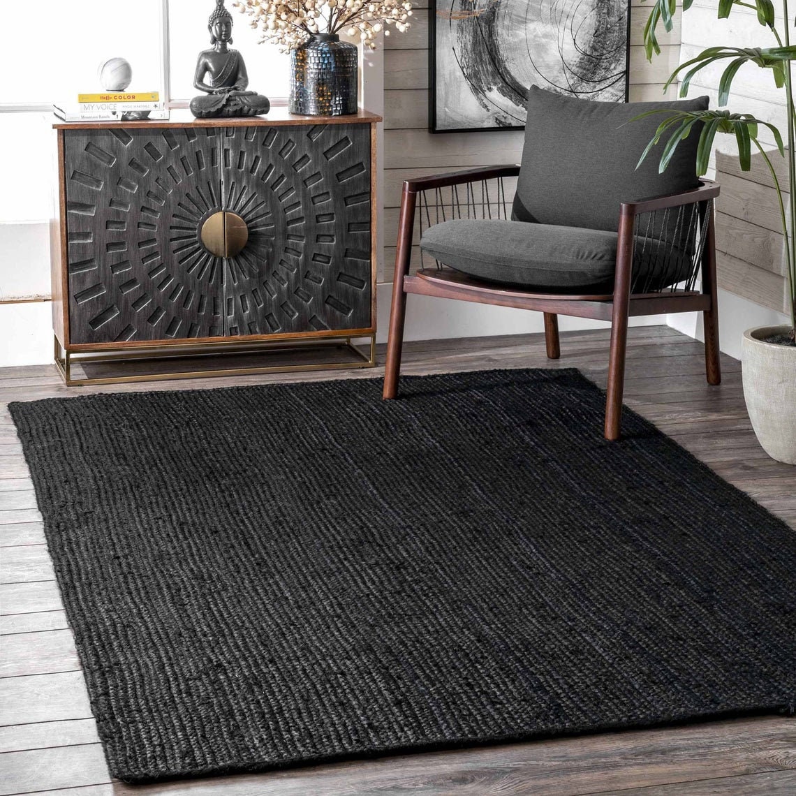 Braided Black Dye Rectangle Rug Home Decor Area Rug Natural Etsy