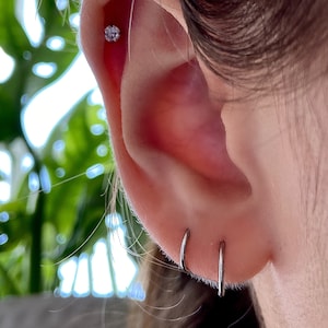 Small tiny huggy hoops earrings SILVER GOLD cuffs, for lobe, tragus, conch, helix