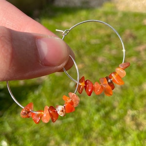 HANDMADE CRYSTAL HOOPS Raw gemstone hoop earrings | healing wire earrings summer