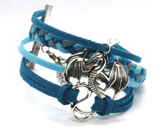 Silver Suede Cord Dragon bracelet Mix 'n Match choose your own colour
