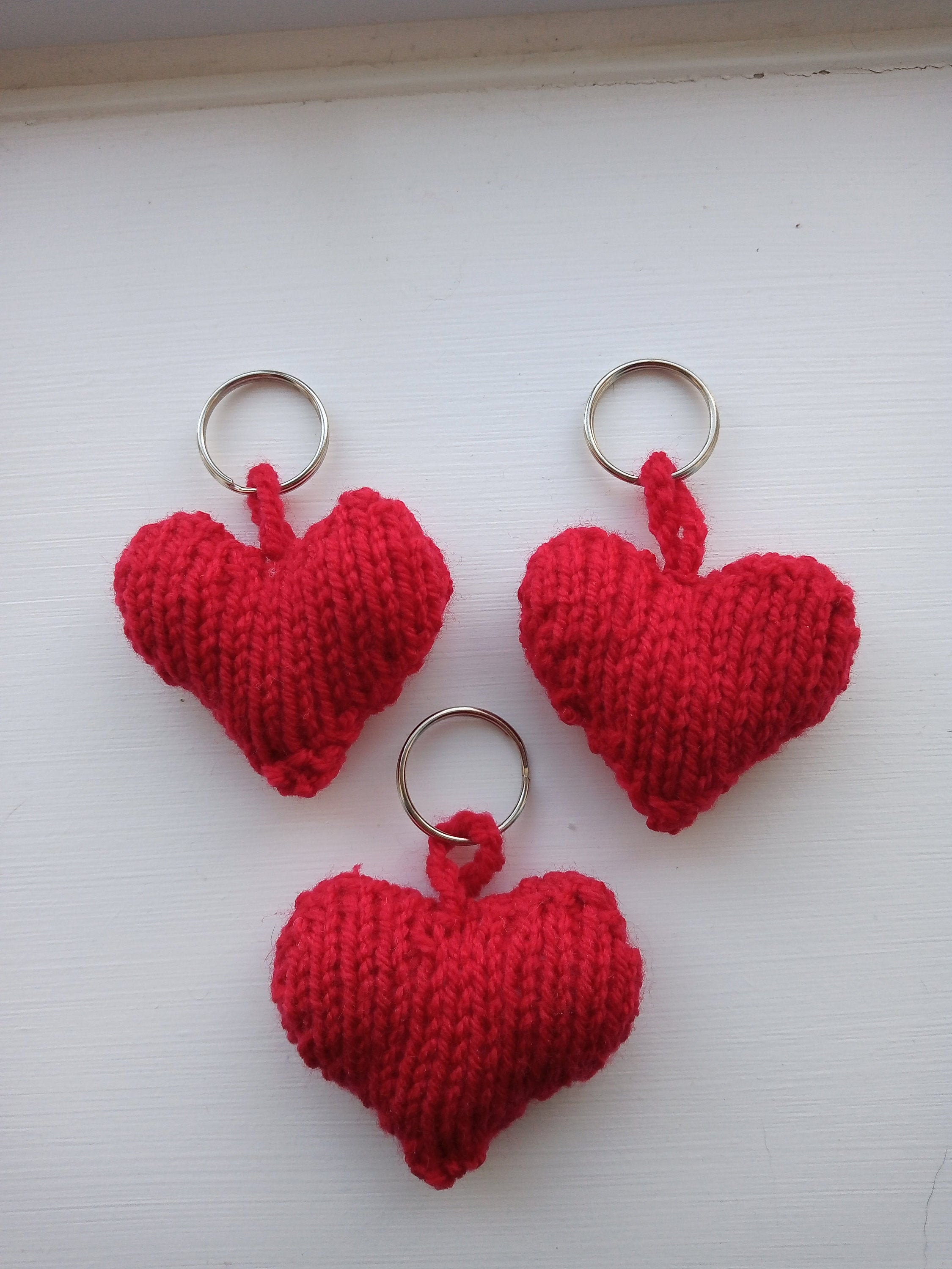 Hand Knitted Heart Keyring Etsy