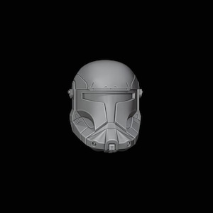 May include: A gray plastic helmet with a visor and a textured surface. The helmet has a design that resembles a futuristic soldier's helmet.