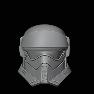 May include: A grey plastic helmet with a visor and a black rectangular panel with the word "pull" printed on it.
