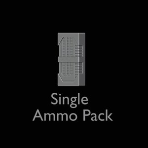 May include: A single pack of ammunition, depicted as a gray metal box with a textured surface and the text "Single Ammo Pack" below.