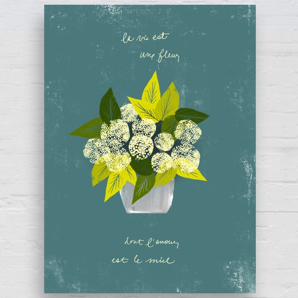 French Bouquet Art Print, Digital Download, Wall Art, Instant Download Print, Flowers, Wall Decor, Hand Lettering, Shabby Chic, Country