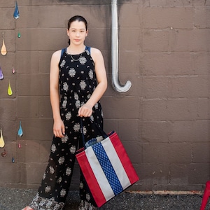 Japanese Bag| Every day Carry| Farmers Market Tote| Tote Bag Maitresse| Vegan Tote Bag| Striped Tote| Stand up Bag| Reusable Grocery