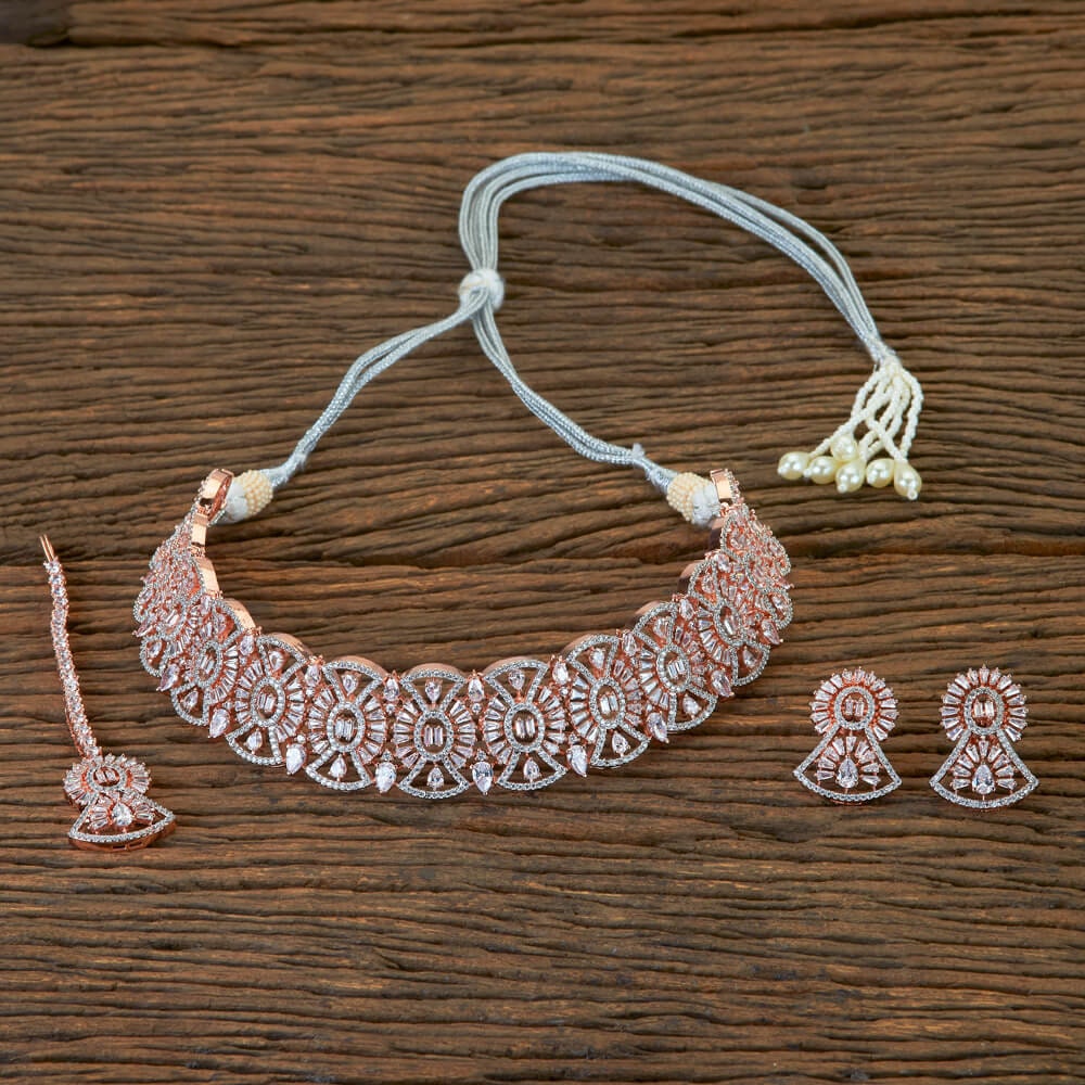 Rose Gold Indian Bridal Jewelry Set Bridal Necklace Earring Etsy