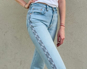 Rare Vintage Levi’s 501 Blue Jeans / Side Striped 501 Levi’s Straight Leg Levi’s / Levi’s 501 High Waisted Light Blue Jeans