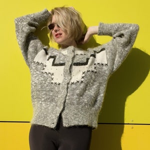 Vintage 80s Fluffy Mohair Cardigan with Beaded Detail/Vintage Beaded Cardigan