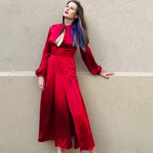 Vintage Raquel Diniz Silk Red Dress: Italian Midi, Size M