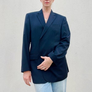 Minimalist Navy Blue Striped Blazer/Unisex Oversized Blazer in Minimalist Navy Blue by Big Twins London/Quite Luxury Oversized Blazer