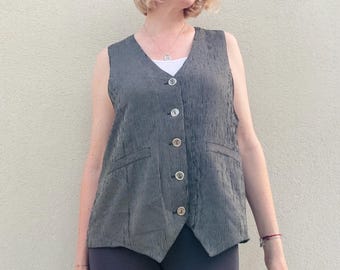 Vintage Striped Grey Waistcoat: Unisex Viscose Vest
