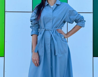 Blue Pierre Cardin Trench Coat/Vintage Trench Coat/Minimalist Trench Coat