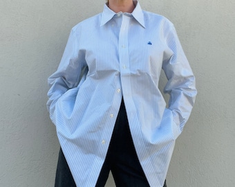 Vintage Striped Shirt/ Brooks Brothers Long Sleeve Button Down Shirt / Classic Blue Striped Shirt/ Deadstock Striped Button Down Shirt