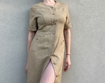 French Vintage Safari Dress/Weill French Boutique Beige Dress/Quite Luxury Vintage Dress