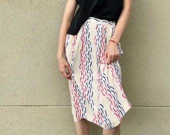 80s Abstract Midi Skirt/Vintage Summer Skirt/Blake by Devon Summer Skirt