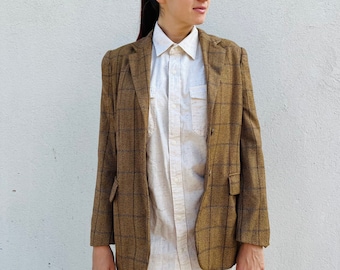 MARELLA Brown Vintage Blazer/ Checked Wool Blazer/Vintage Women Blazer/Made in Italy
