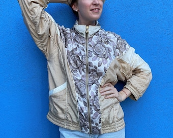 Vintage 80s Bomber Jacket/ Floral Shell Jacket/ Vintage Windbreaker/Bomber Jacket