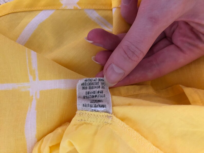 Yellow Check print Dress/ Dropped waist dress/ Vintage Boho yellow Summerdress image 10