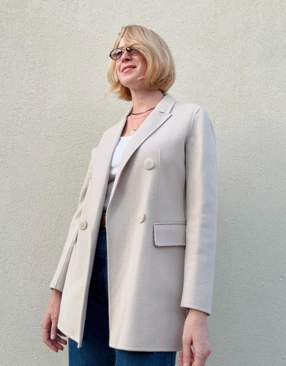 Massimo Dutti Ice Grey Wool Blazer: Women's Minimalist Casual Coat