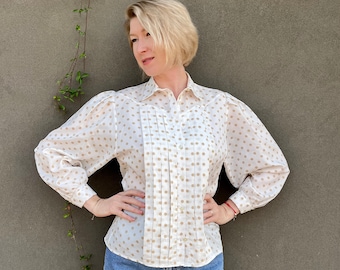 80s Polka Dot Blouse / Vintage Puff sleeves Blouse/Made in West Germany Polka Dot Blouse