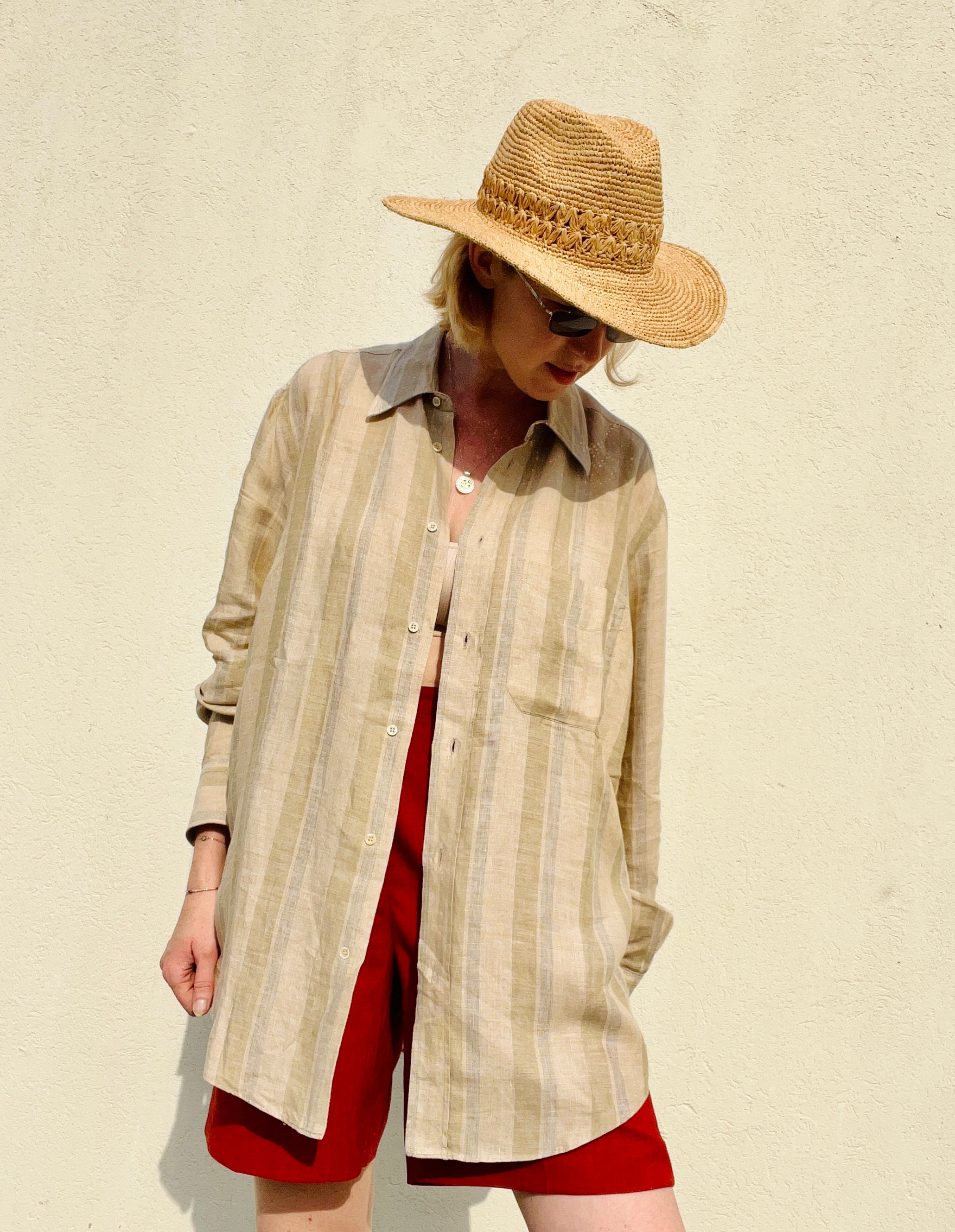 Vintage Gianfranco Ferre Linen Shirt: Striped Beige Made in Italy