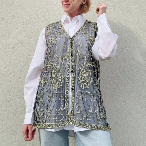 Sheer embroidery vest - - Gem
