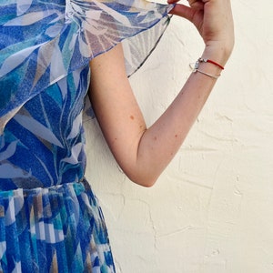 Blue Marine Abstract Leaf Print Dress /80s Handmade Vintage Dress/ Chiffon Blue Dress image 8