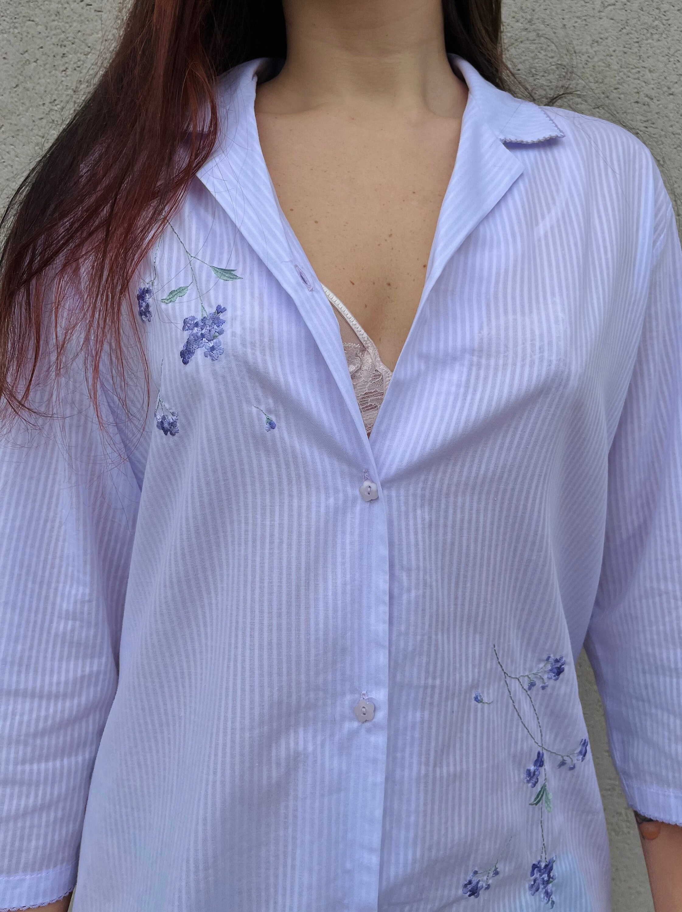 Lilac Shirt Dress/striped Woolworth Overshirt/vintage Cotton Nightgown
