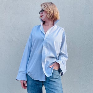 Vintage Striped Oversized Blue Shirt/Marks & Spencer Long Sleeve Pure Cott Shirt / Classic Blue Striped Shirt