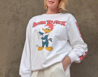 NOS House of Holland Woody Woodpecker Sweatshirt - White Cotton Cartoon