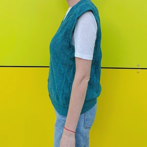 Turquoise Knitted Vest/ Unisex Vintage Vest/ Daniel Hechter Cardigan Vest image 4