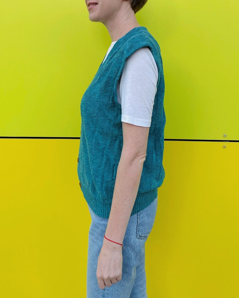 Turquoise Knitted Vest/ Unisex Vintage Vest/ Daniel Hechter Cardigan Vest image 4