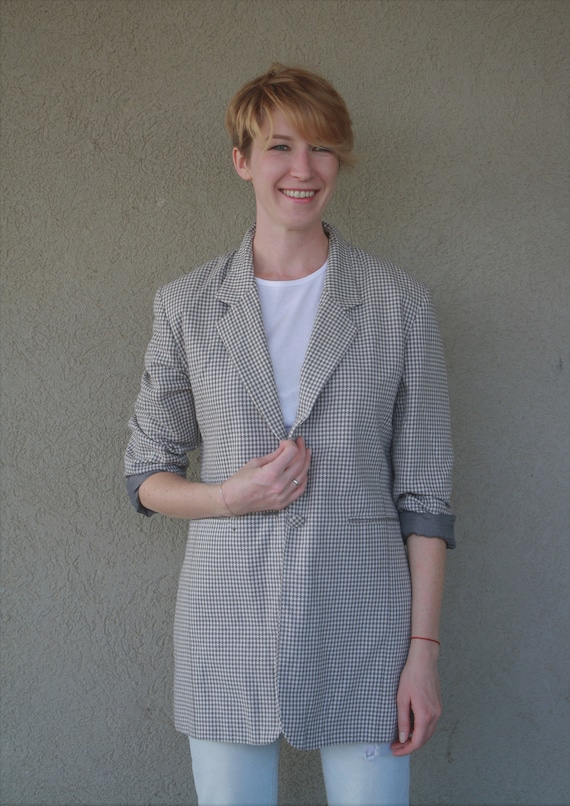 Vintage blazer , houndstooth pattern blazer, Grey