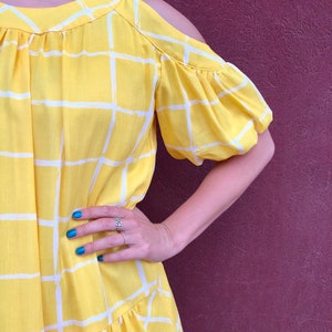 Yellow Check print Dress/ Dropped waist dress/ Vintage Boho yellow Summerdress image 8