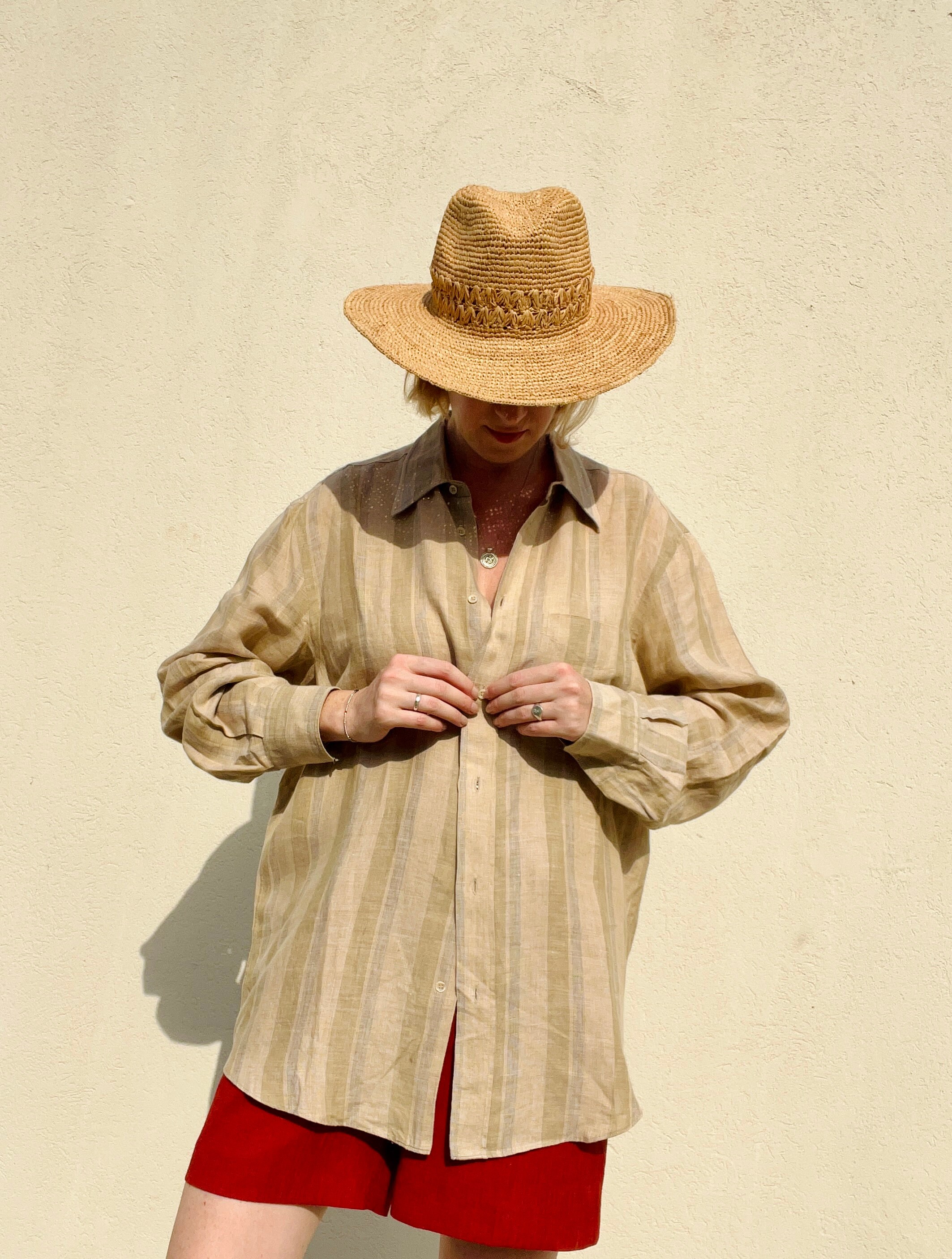 Chemise Homme Vintage GIANFRANCO FERRE - Taille L, Lin Cramoisi/vin - Parfait état