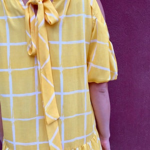 Yellow Check print Dress/ Dropped waist dress/ Vintage Boho yellow Summerdress image 7