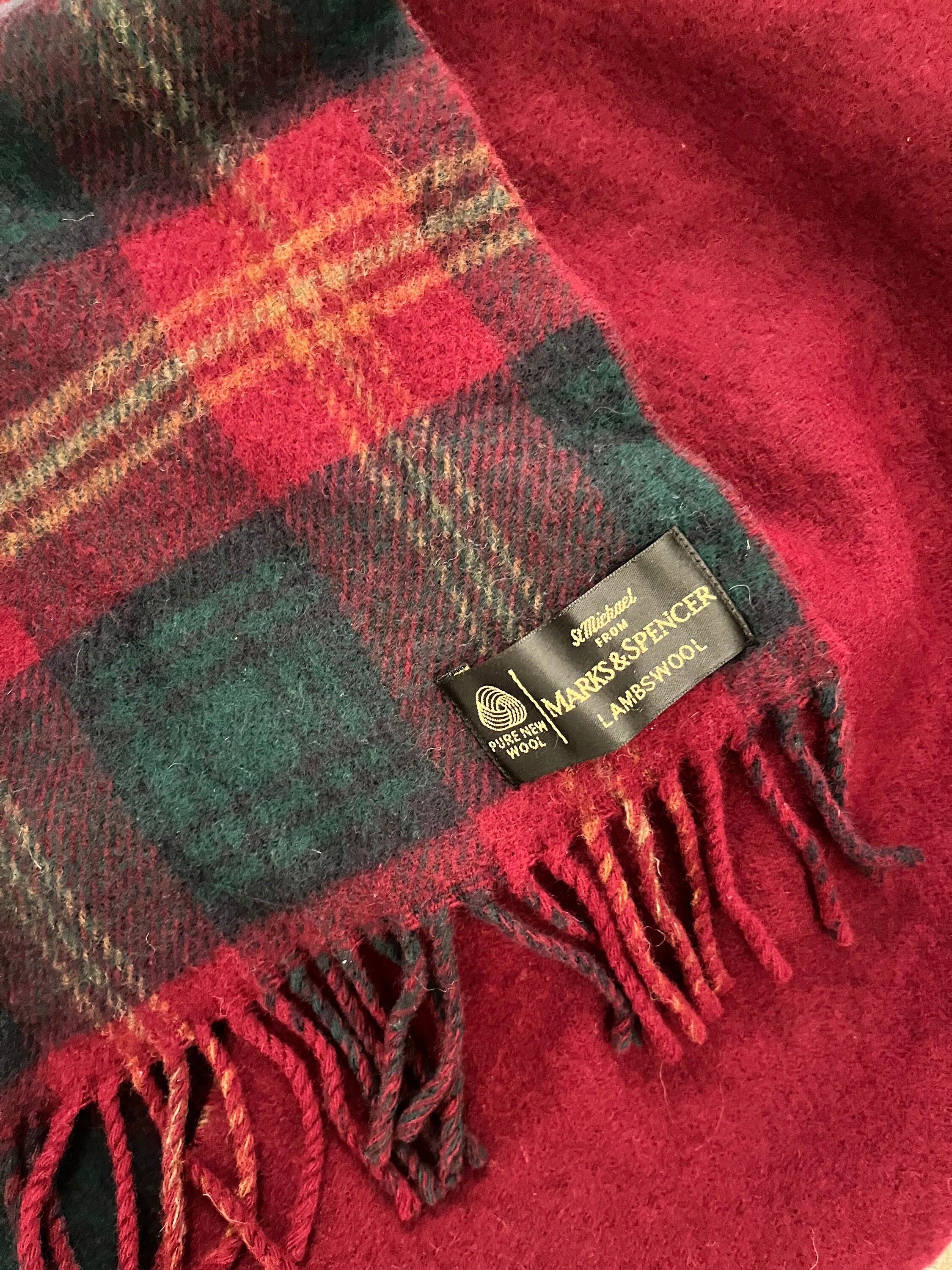 マフラー・ストール [OPEN YY] TARTAN WOOL SCARF RED John Hanly Men's 100% Wool Scarf (Red Gray Tartan) (30 x 150