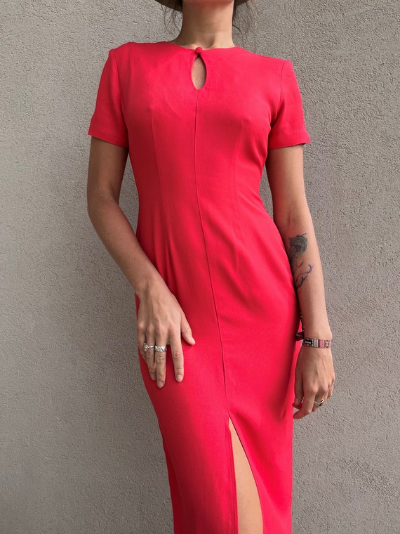 Vintage 90s Fuchsia Pink Midi Dress/Minimalist Pi… - image 6