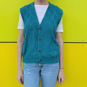 Turquoise Knitted Vest/ Unisex Vintage Vest/ Daniel Hechter Cardigan Vest image 3