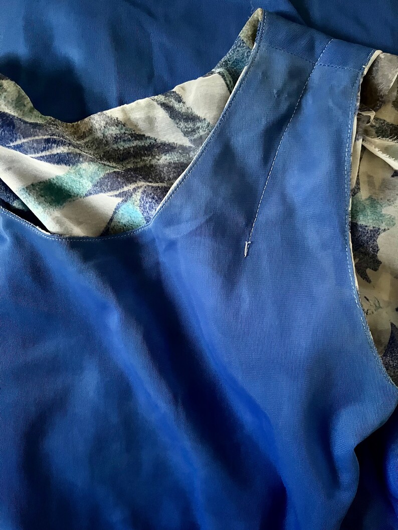 Blue Marine Abstract Leaf Print Dress /80s Handmade Vintage Dress/ Chiffon Blue Dress image 10