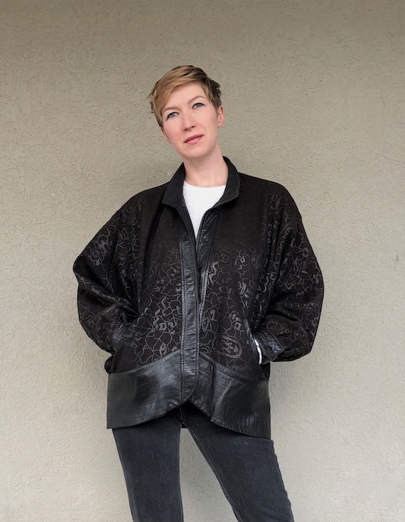 80s pattern leather jacket , leather women bomber