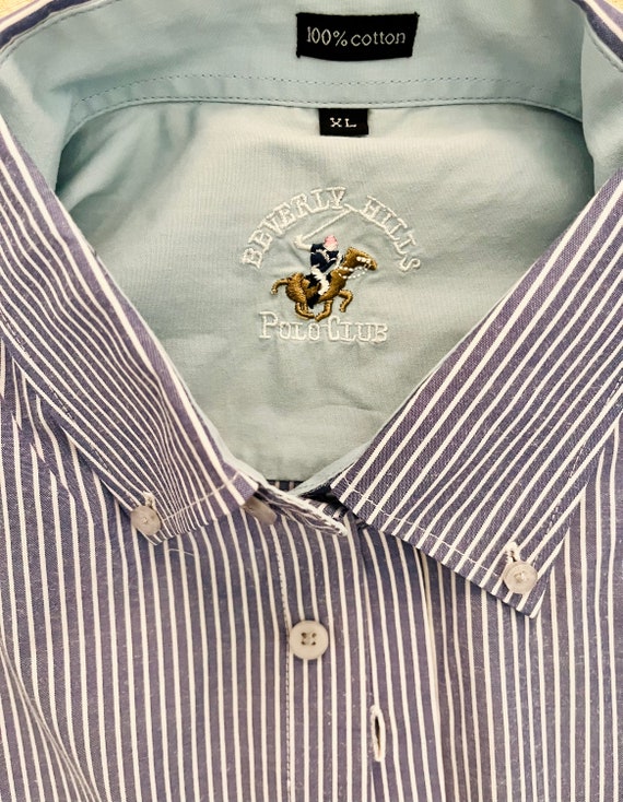 Vintage Beverly Hills Polo Club Striped Cotton Shirt - Size XL