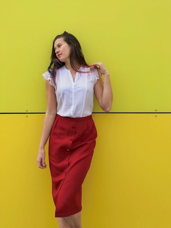 Jupe mi longue taille haute bordeaux vintage jupe crayon rouge vintage jupe minimaliste Etsy France