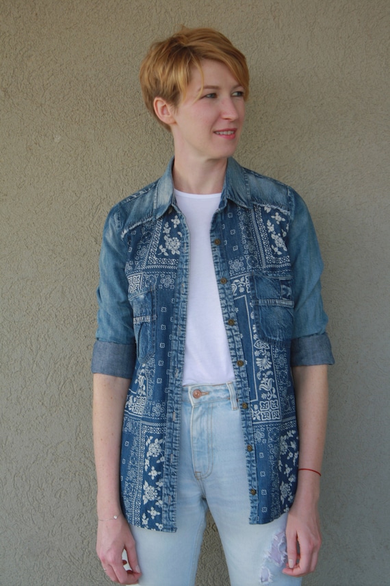 Vintage denim shirt, women shirt , denim shirt, bl