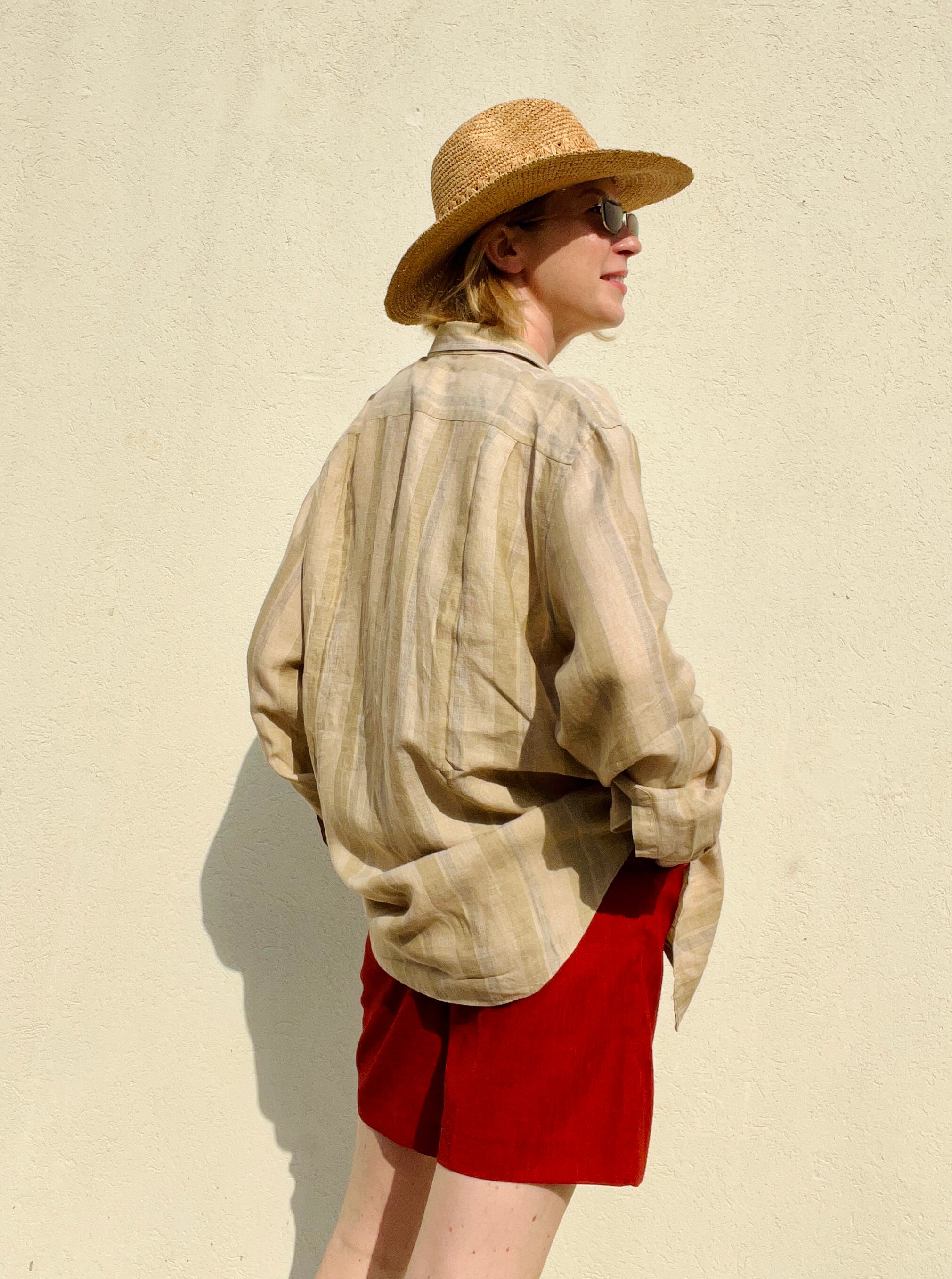 Vintage Gianfranco Ferre Linen Shirt: Striped Beige Made in Italy