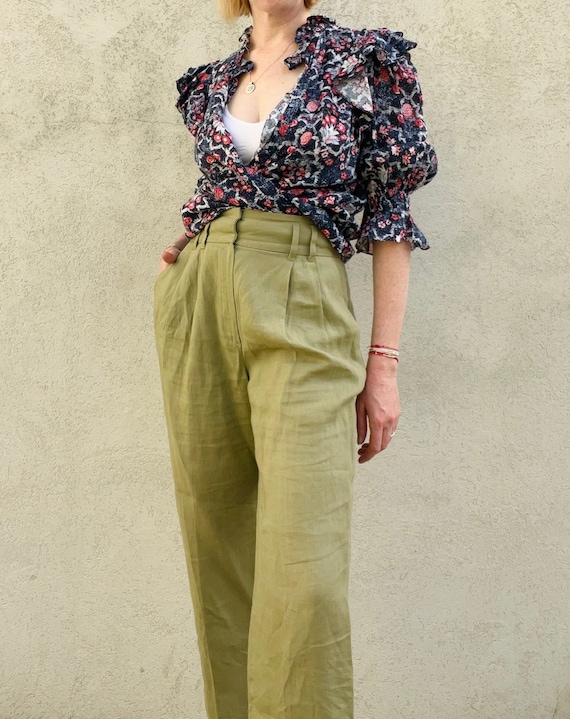 Olive Green Linen High Waisted Pants/ Massimo Dutti Linen