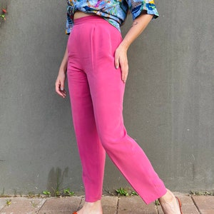Vintage Pink Silk Trousers: High Waisted Classic Pants