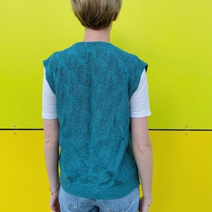 Turquoise Knitted Vest/ Unisex Vintage Vest/ Daniel Hechter Cardigan Vest image 5