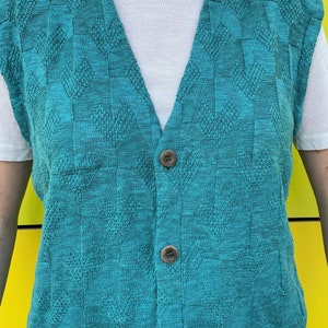 Turquoise Knitted Vest/ Unisex Vintage Vest/ Daniel Hechter Cardigan Vest image 6